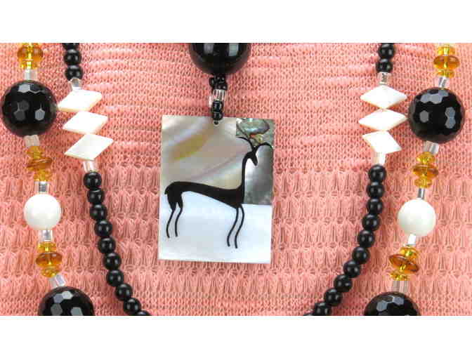 #823: 1/Kind Necklace w/Semi Precious Gems and Unique Painted MOP Pendant!