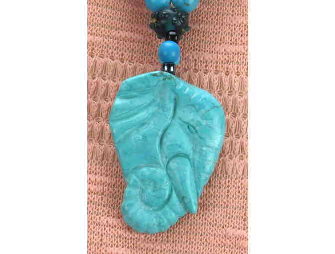 #887: 1/Kind Handcrafted Necklace with Semi Precious Gems and Elements! Carved Elephant!!