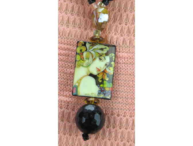 #890: 1/Kind Handcrafted Necklace with Semi Precious Gems and ART work on ONYX!