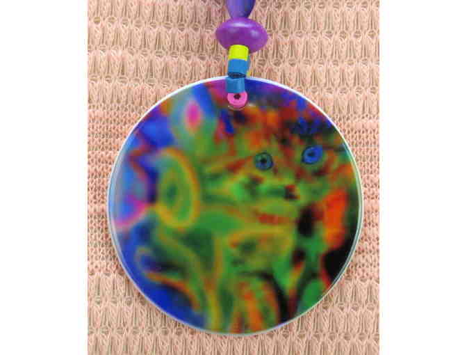 #765: 1/Kind Necklace features Semi Precious Gemstones: Neon Mother Of Pearl & Art Pendant