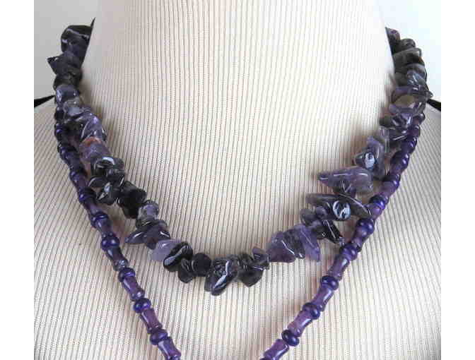 Peace Train GEMSTONE NECKLACE w/Amethyst, Howlite and Flourite Gems! #378