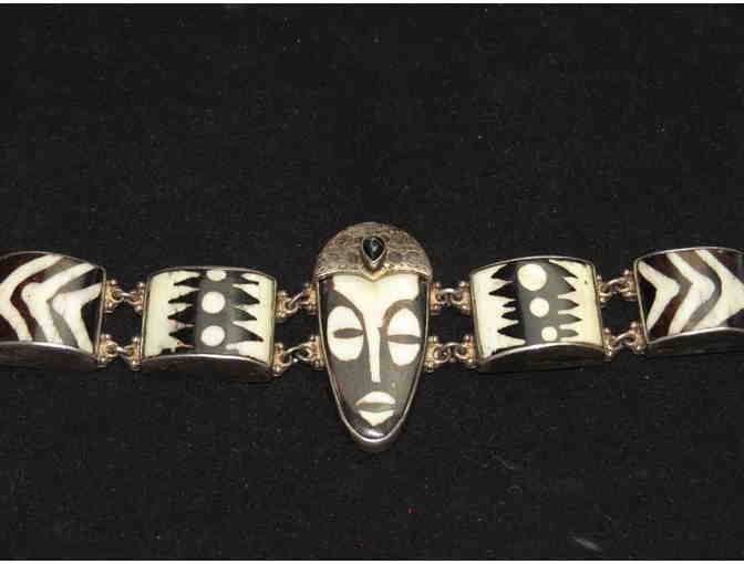 BR-13:  Exotic Carved Stones featured in this unique Sterling Silver Bracelet made in Bali