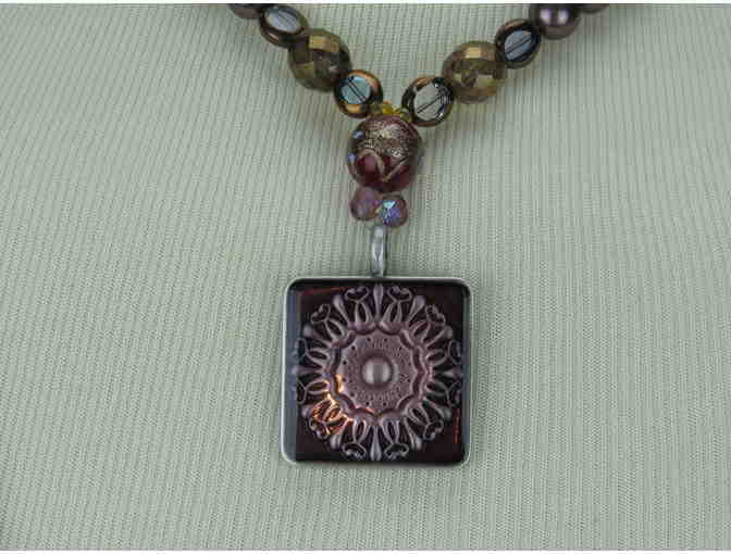 Subtle and Intriguing  Necklace features unique Aubergine Pendant and Freshwater Pearls!