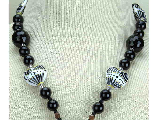 Genuine Black Onyx and Unique Focals are featured: 1/KIND GEMSTONE NECKLACE #260