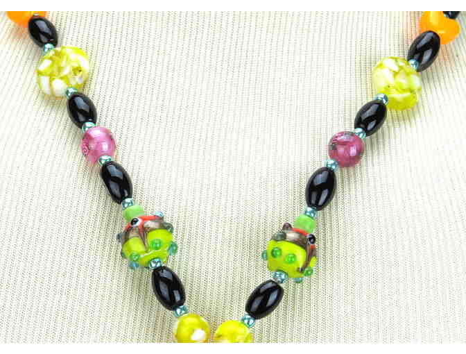 1/KIND FAB FAUX NECKLACE #223 W/PORCELAIN ART PENDANT 'THE FASHION SHOW'