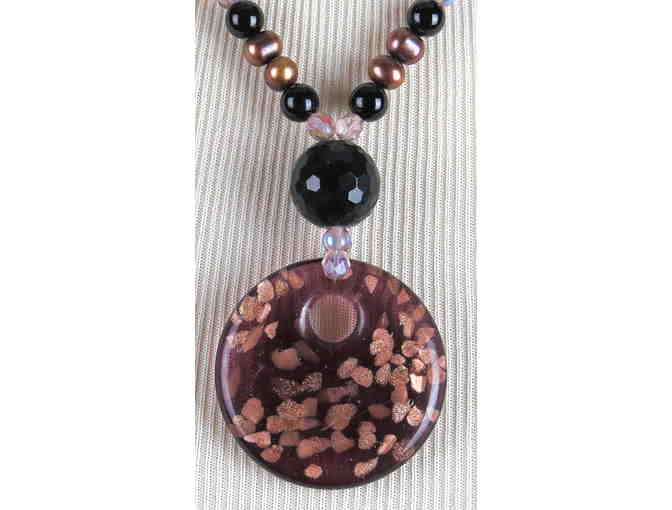 Bronze Pearls and Onyx are featured in this1/KIND GEMSTONE NECKLACE #435