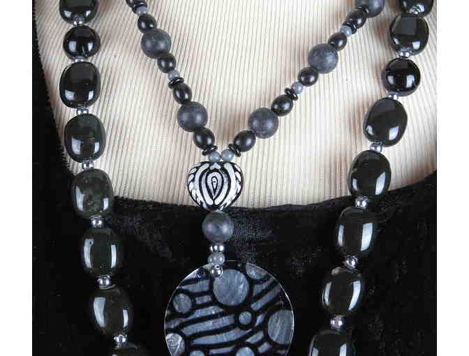 Hand painted Mussel Lip pendant in this 1/KIND , Handcrafted NECKLACE #388