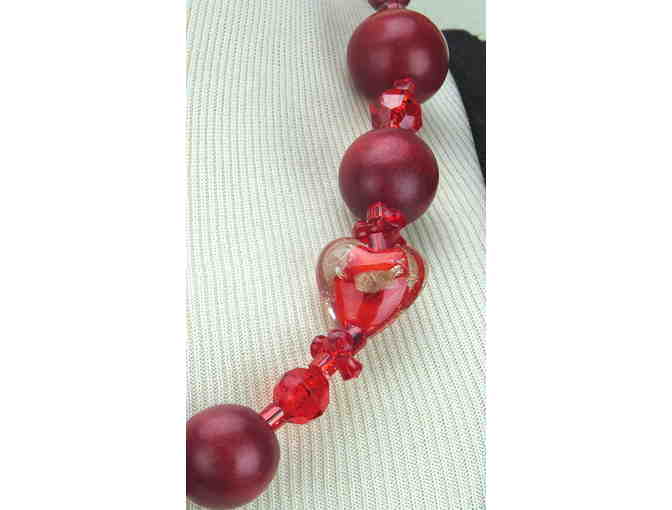 Hearts Galore and Wood Beads are featured in this FAB FAUX NECKLACE #249