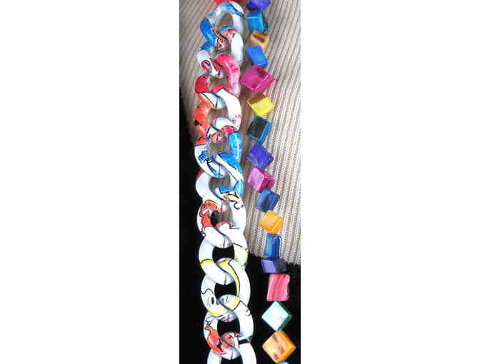 Painted Chain, DOUBLE STRAND W/NEON COLORED MOTHER OF PEARL 1/KIND  NECKLACE #384