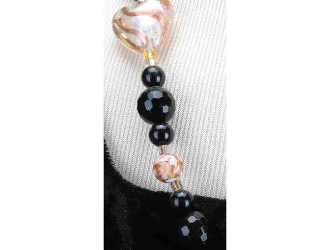 Romantic! GEMSTONE NECKLACE features Genuine Black Onyx and Artisan Hearts! #322