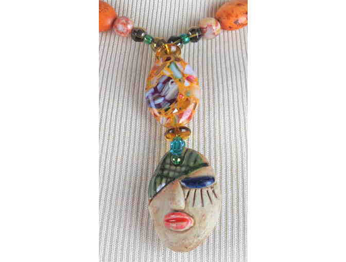 Unique Art Focal, W/GENUINE MOTHER OF PEARL AND RHODOCROSITE 1/Kind Necklace  #437