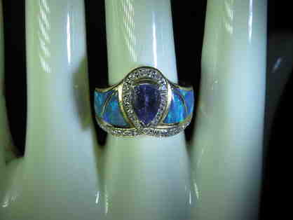 #10: Very Precious and Exotic TANZANITE and AUSTRALIAN OPAL RING with diamonds!
