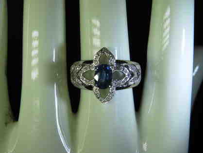 #2: Gorgeous Blue Sapphire Ring w/Diamonds in White Gold!