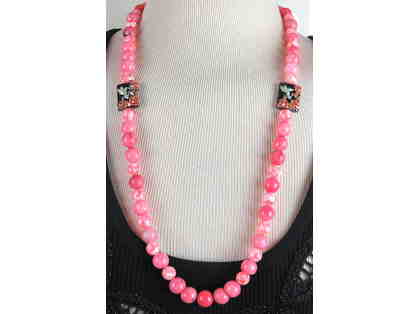 #471: 1/KIND GEMSTONE NECKLACE Features Hand Painted Art on Onyx and Pink Jade!