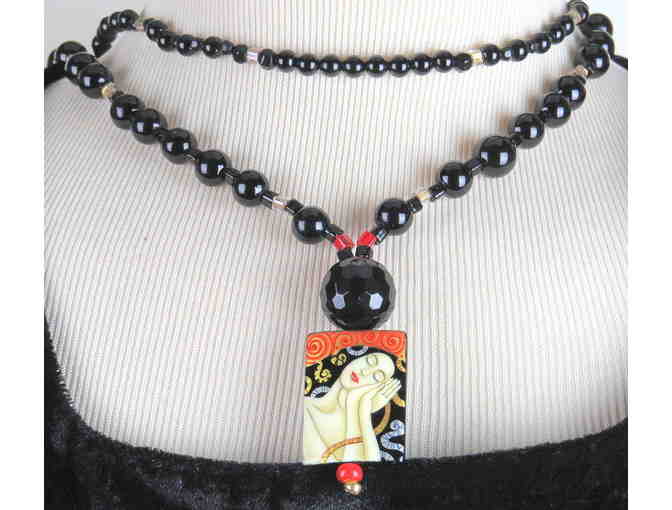 1 of a Kind BEAUTIFUL GEMSTONE NECKLACE #401 Features Hand Painted Art on Onyx!