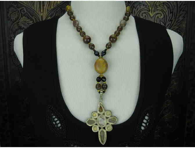 Impressive Necklace w/Unique Cross, Onyx, Topaz and Ornate Beads! 1/Kind, Handcrafted!