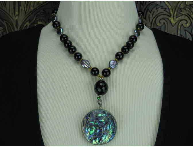 1/KIND Breathtaking Necklace features Paul Shell Pendant, Onyx, and Coin Pearls!!