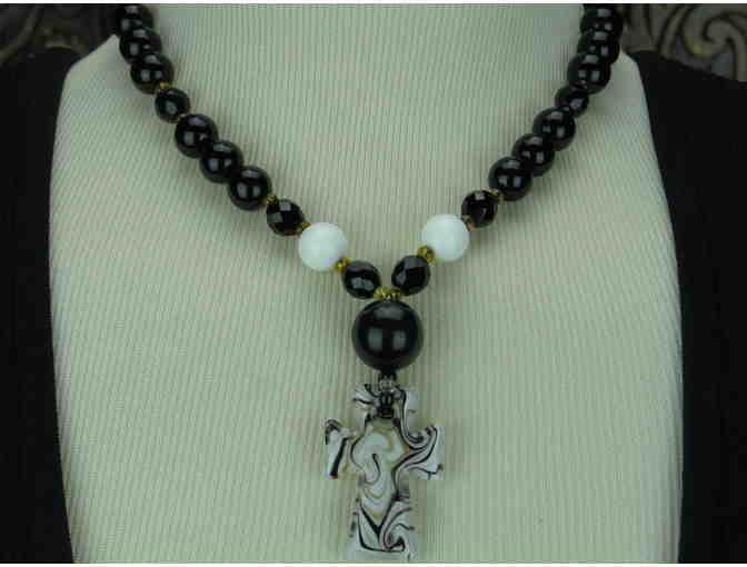 1/Kind Breathtaking Symbol of Faith Necklace w/ Onyx and White Marble Beads! - Photo 1
