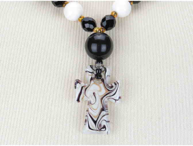 1/Kind Breathtaking Symbol of Faith Necklace w/ Onyx and White Marble Beads! - Photo 2