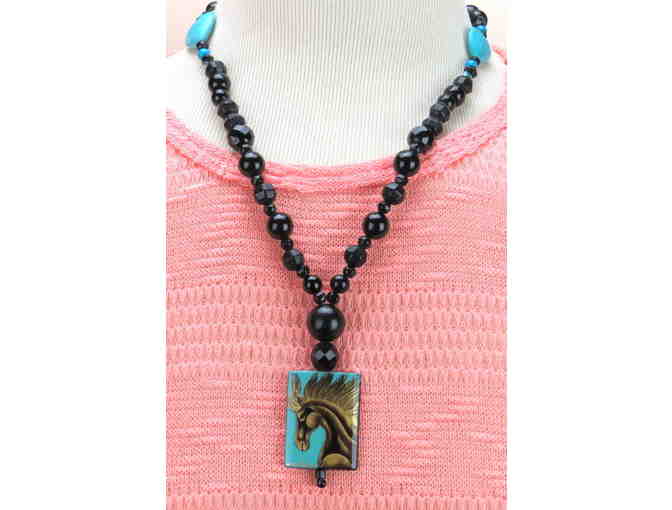 1/Kind Necklace with Gemstone Elements & Hand Painted Onyx Focal Features! #799 - Photo 1