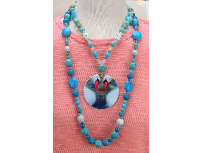 1/Kind Necklace with Semi Precious Gems and Porcelain Art Pendant! #727 - Photo 1
