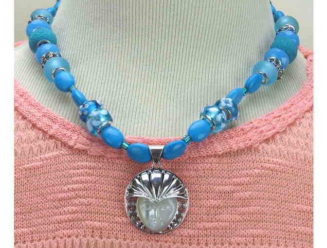 1/Kind Necklace with Semi Precious Gems! Hand Carved Pendant from Bali! #733 - Photo 1