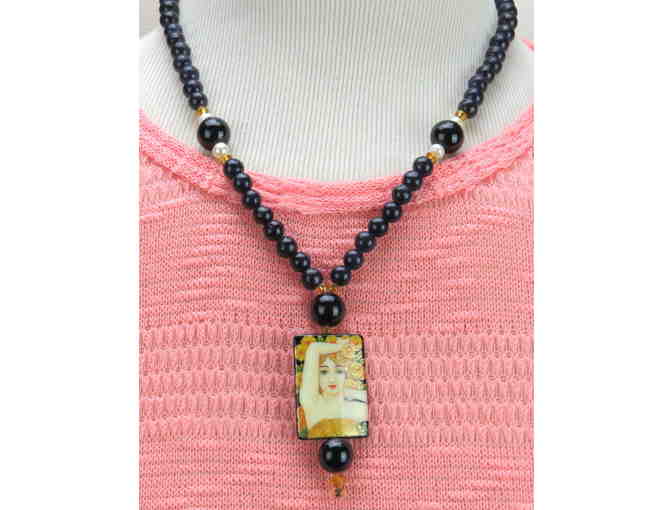 1/Kind Necklace with Semi Precious Gems! w/ Unique Art on Onyx Pendant! #740 - Photo 1