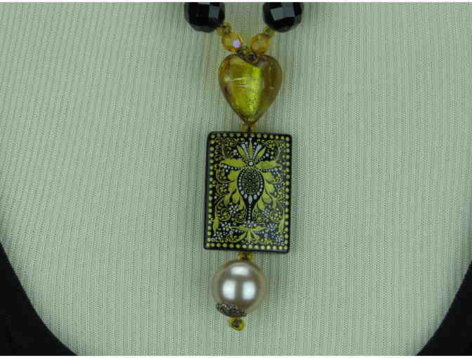 1/Kind Sublime Necklace w/Unique Art Pendant, Onyx, Citrine, South Sea Shell Pearls +++