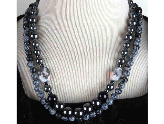 Onyx, Snowflake Obsidian featured in this 1/KIND GEMSTONE NECKLACE #363 & 364 ENSEMBLE