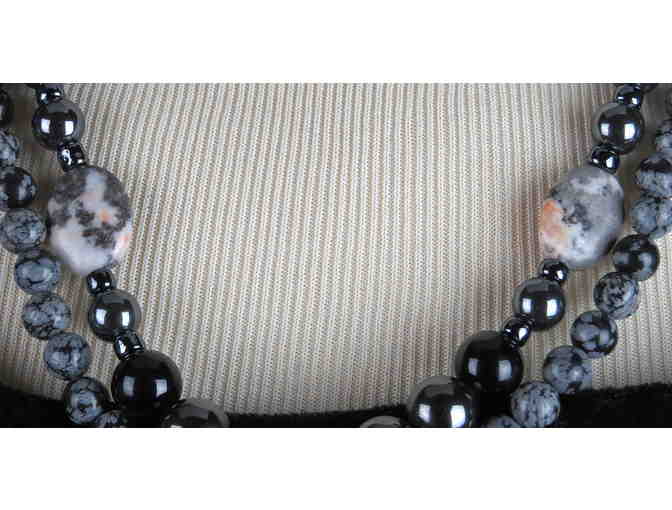 Onyx, Snowflake Obsidian featured in this 1/KIND GEMSTONE NECKLACE #363 & 364 ENSEMBLE