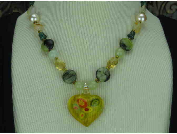 Romantic Necklace w/Jade, Citrine and Pearls! 1/Kind, Handcrafted: #67