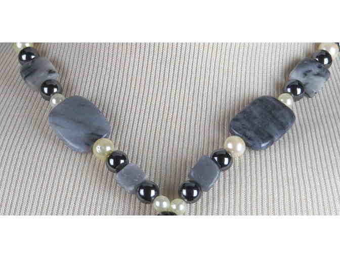 Unique 1/KIND GEMSTONE NECKLACE #439 features inlaid MOP and Onyx!