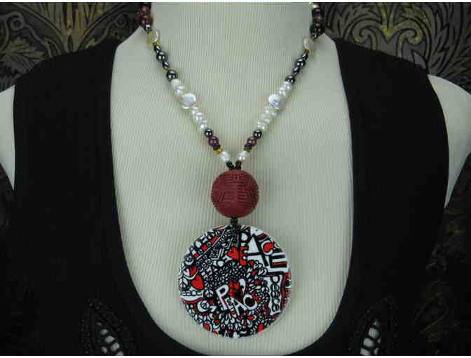PEACE Necklace w/Cinnabar, Pearls, Coin Pearls and Hematite and ART Pendant!