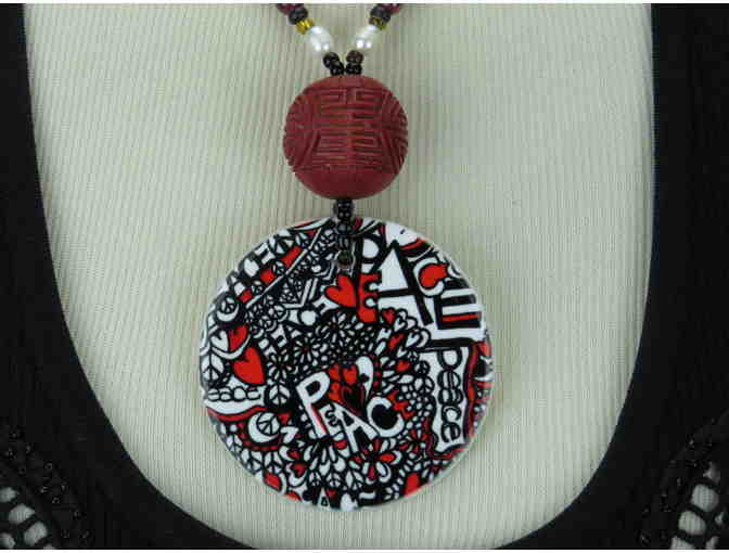 PEACE Necklace w/Cinnabar, Pearls, Coin Pearls and Hematite and ART Pendant!