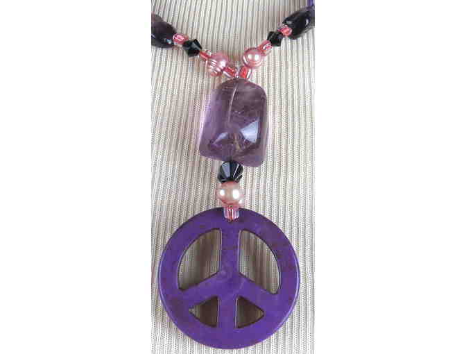 Amethyst, Mother Of Pearl are featured in this 1/KIND GEMSTONE NECKLACE #461