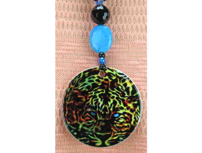 #734: 1/Kind Necklace with Semi Precious Gems! w/Onyx, Jasper,  Jade and Art Pendant!