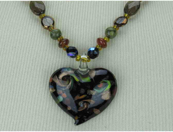Romantic, 1/Kind Necklace features Ornate Lamp Work Heart, Genuine Black Onyx!