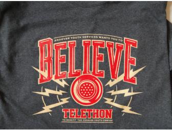 SIZE YOUTH LARGE. Official Limited Edition: BELIEVE Telethon T-Shirt.