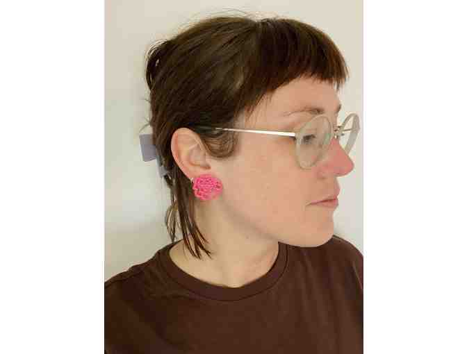Neon Pink Floral Stud Earrings