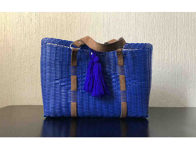 Blue Guatemalan basket purse with tassel