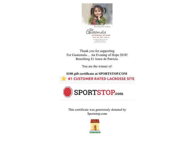 Sportstop $100 Gift Certificate