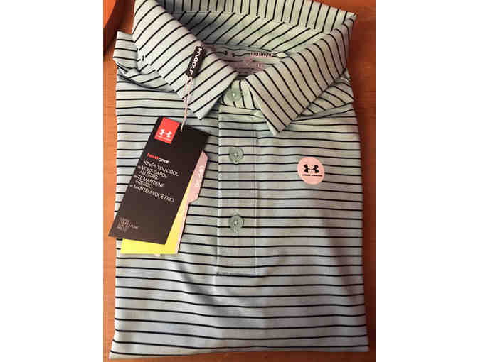 Under Armour short sleeved golf shirt (blue stripes)