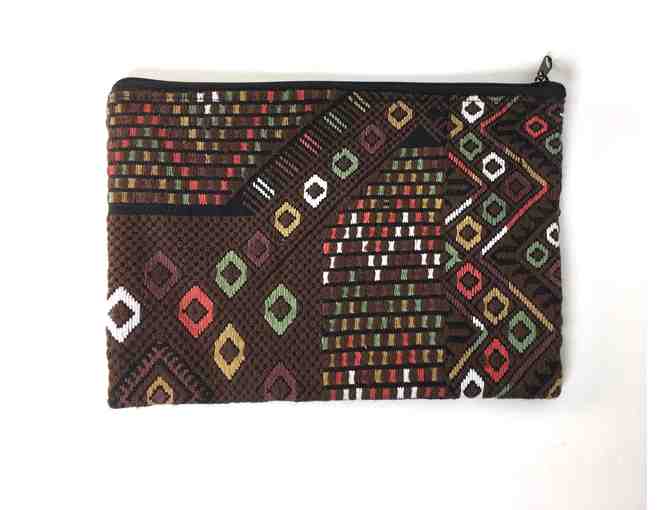 Zipper pouch large - brown Guatemalan weaving