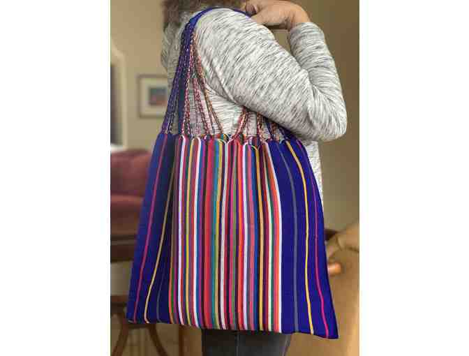 Blue with colorful stripes market tote - Photo 1