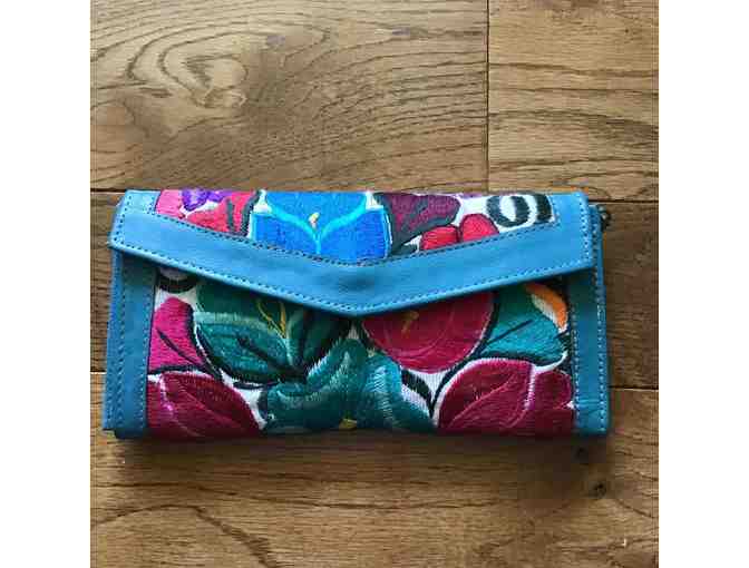 Beautiful Turquoise Leather Floral Embroidered Wallet/Cross-body Wallet (#1)