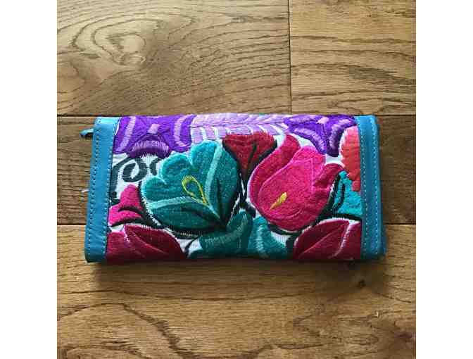 Beautiful Turquoise Leather Floral Embroidered Wallet/Cross-body Wallet (#1)