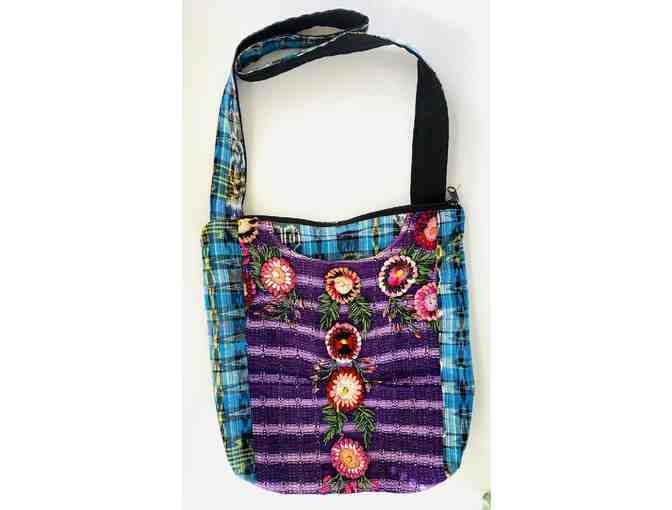 Brilliant Blue & Purple Purse Embellished with Flowers