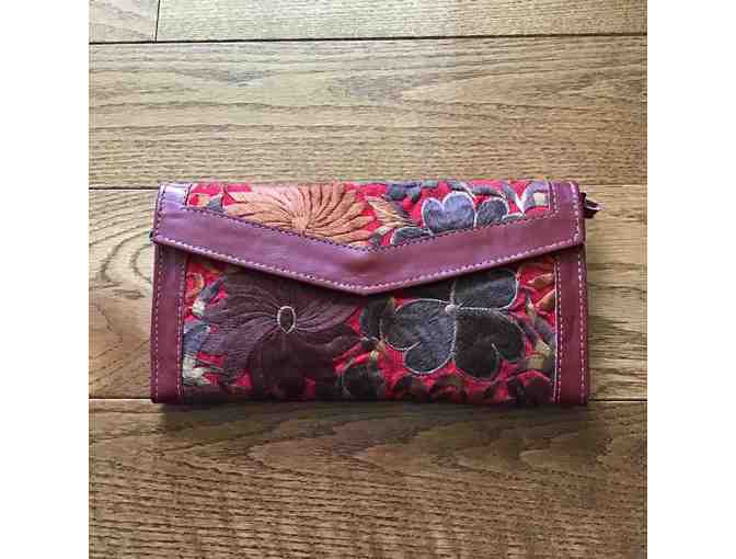 Beautiful Leather Red Floral Embroidered Wallet/Cross-body Wallet (#3)