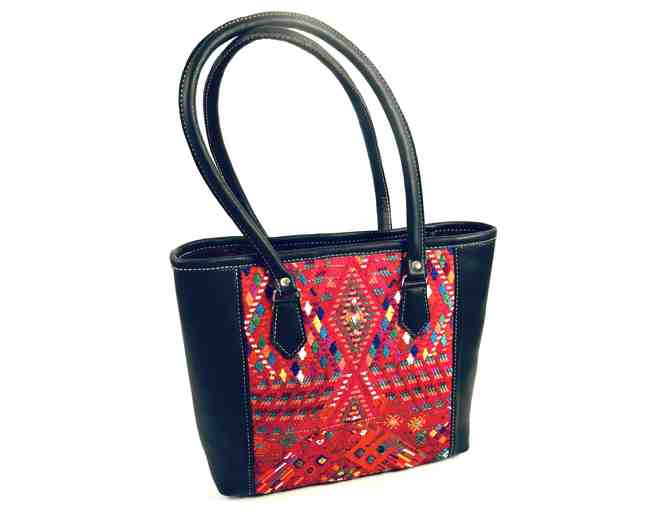 Leather Handbag with Indigenous Fabric
