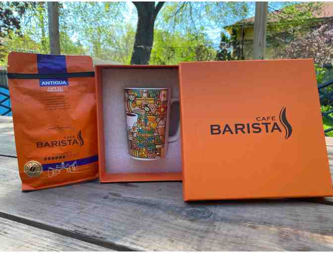 1 Cafe Barista mug and 1 bag of Coffee